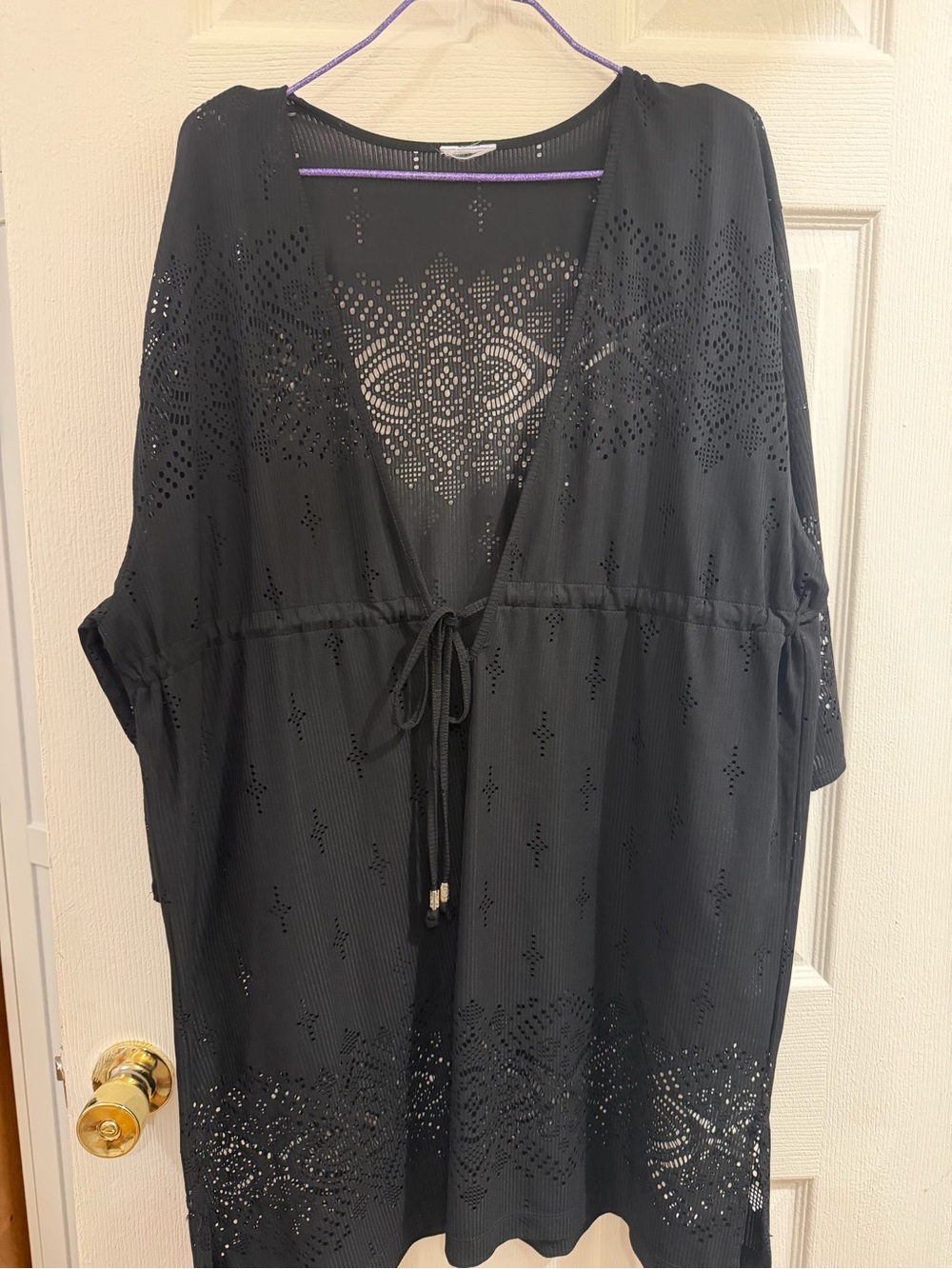 Source Unknown Black Eyelet Tie-Front Tunic
